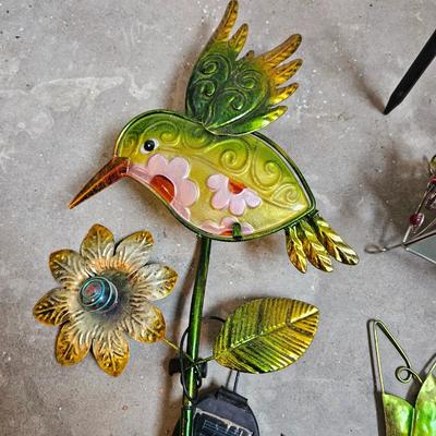 Outdoor solar yard art stakes Hummingbird and Butterflies