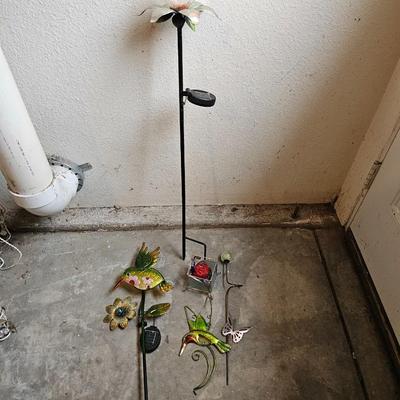 Outdoor solar yard art stakes Hummingbird and Butterflies