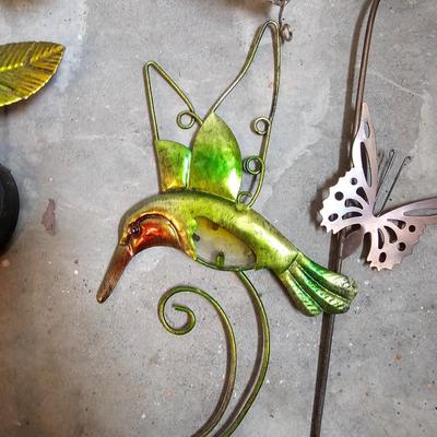 Outdoor solar yard art stakes Hummingbird and Butterflies