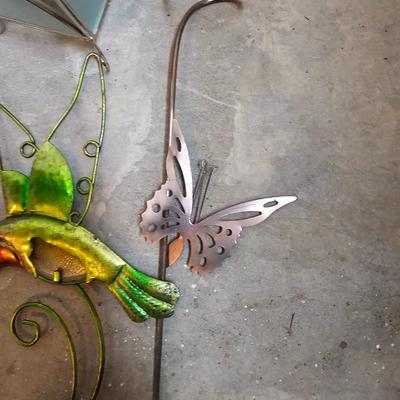 Outdoor solar yard art stakes Hummingbird and Butterflies