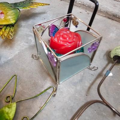 Outdoor solar yard art stakes Hummingbird and Butterflies