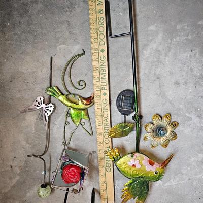 Outdoor solar yard art stakes Hummingbird and Butterflies