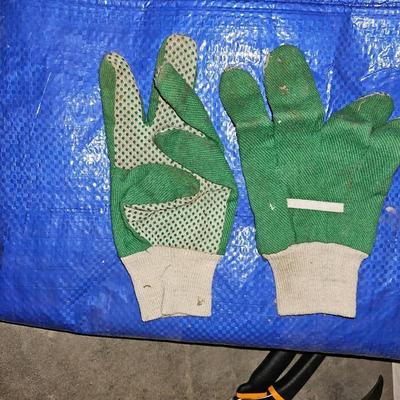 Gardening items -Pruning shears, Potting soil, Plant chemicals and fertilizers, gloves, long watering wand - tarp and more