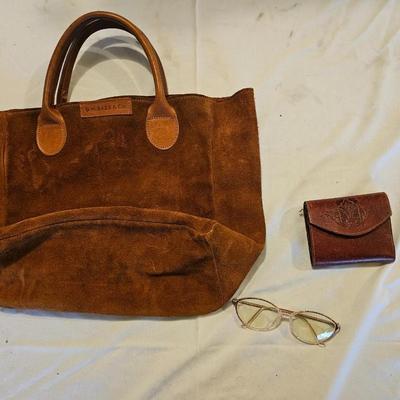 Vintage GH Bass Suede Leather Tote Brown with small leather wallet