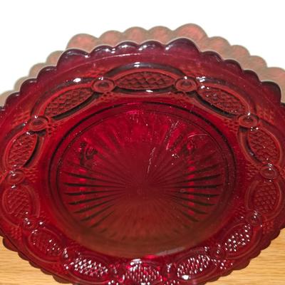Avon Cape cod 4 Ruby red dinner plates with 3 bowls