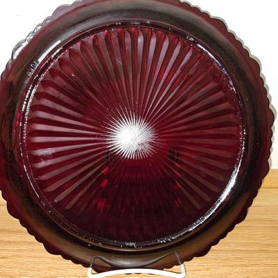 Avon Cape cod 4 Ruby red dinner plates with 3 bowls