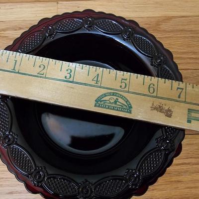 Avon Cape cod 4 Ruby red dinner plates with 3 bowls