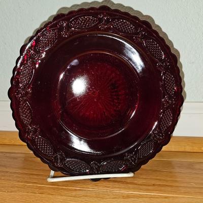Avon Cape cod 4 Ruby red dinner plates with 3 bowls