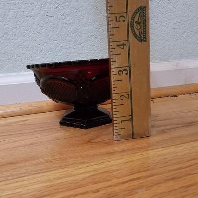 Avon Cape cod Ruby red sugar, cream, pedestal bowl, vegetable bowl, candle stick holders, and a cake plate