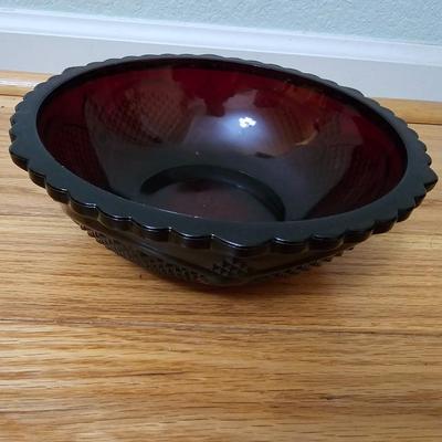 Avon Cape cod Ruby red salt & pepper shakers - vegetable bowl - pedestal bowl - cruet - and a dinner bell