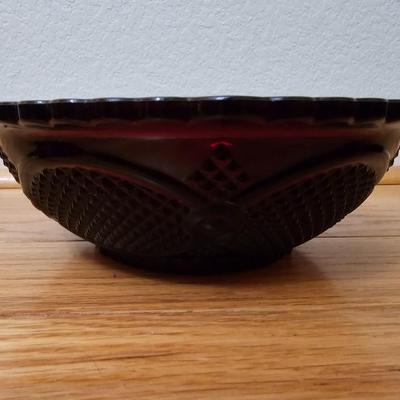 Avon Cape cod Ruby red salt & pepper shakers - vegetable bowl - pedestal bowl - cruet - and a dinner bell