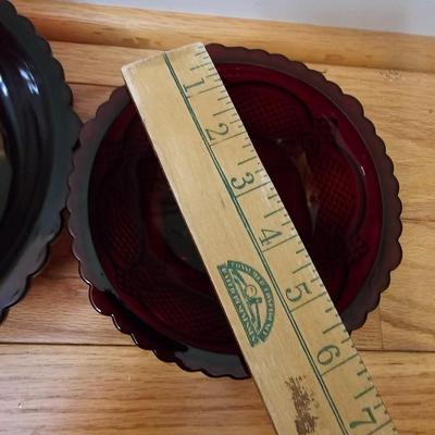 Avon Cape cod Ruby red salt & pepper shakers - vegetable bowl - pedestal bowl - cruet - and a dinner bell