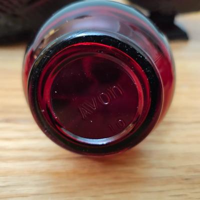Avon Cape cod Ruby red salt & pepper shakers - vegetable bowl - pedestal bowl - cruet - and a dinner bell