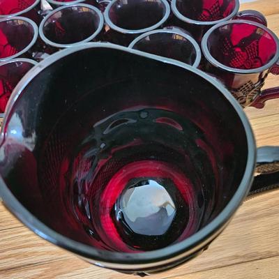 Avon Cape cod Ruby red Mugs and pitcher