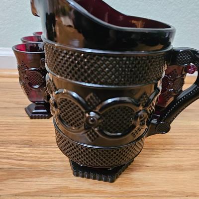 Avon Cape cod Ruby red Mugs and pitcher