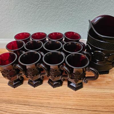 Avon Cape cod Ruby red Mugs and pitcher