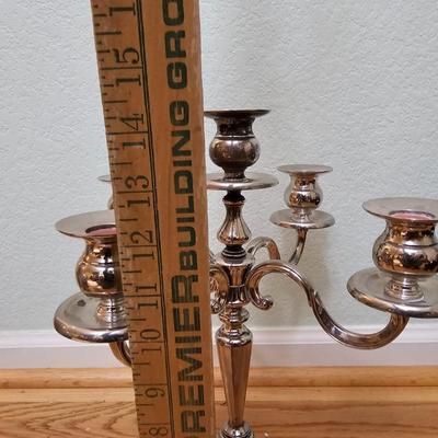 Vintage Silver Plate Heavy Large 5 Arm Candelabra and a Mid Century Art Deco AMC Ball Pedestal Chrome Coffee Urn Percolator