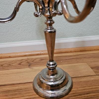 Vintage Silver Plate Heavy Large 5 Arm Candelabra and a Mid Century Art Deco AMC Ball Pedestal Chrome Coffee Urn Percolator