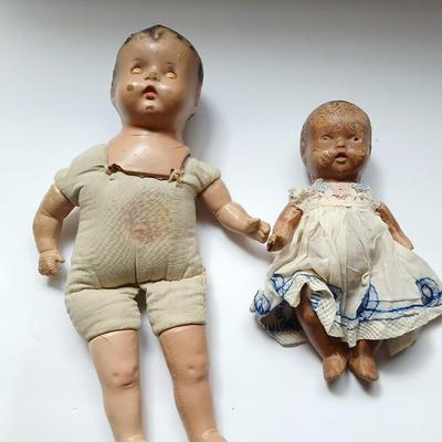 Antique baby dolls over 70 years old! 1930's Bisque doll and an early era African American doll