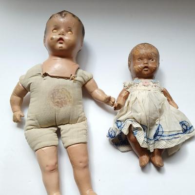 Antique baby dolls over 70 years old! 1930's Bisque doll and an early era African American doll