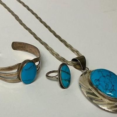 Sterling Silver & Turquoise Necklace, Bracelet & Ring