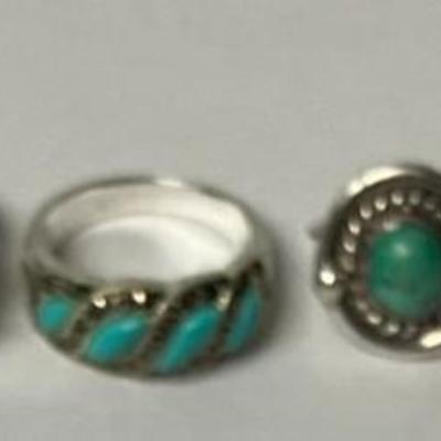 Lot Of Eight Women's Rings Sterling Silver & Turquoise