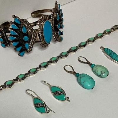 Lot Of Sterling Silver & Turquoise Jewelry