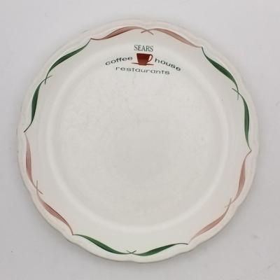 Set of 2 Vintage Sears Coffee House Restaurants Plates White with Green And Tan / Brown Logo and Decoration 9" Round Plate Syralite...