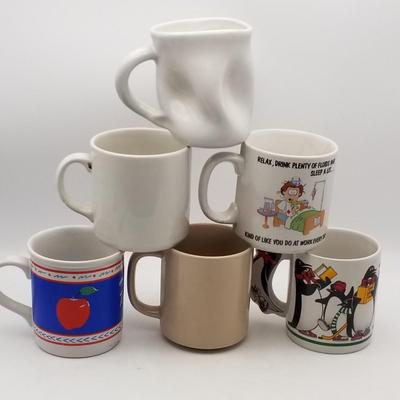 Set of 6 Vintage Ceramic Novelty / Theme Mugs: #1 Teacher Nurse Cartoon Quote Dad Red Truck 1980s 80's Super Grandma Rainbow Stars...