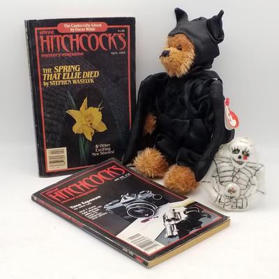 Lot of 4 Vintage Halloween / Mystery Novel Short Stories / Bat Theme: Alfred Hitchcock Mystery Magazines Vlad the Bat TY Attic Treasures...