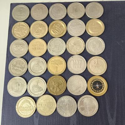 Collection of 29 Vintage Las Vegas & Other Casino Slot Machine $1 Coin Tokens