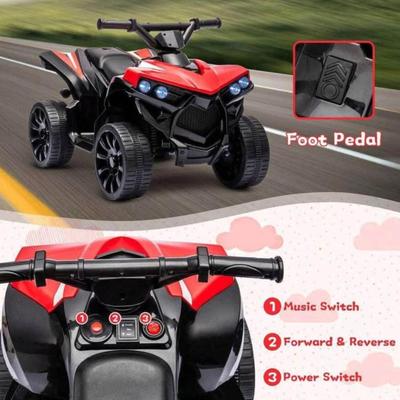 Brand New Kids Red ATV Ride On Quad Car Toy w/LED Lights, Music Switch, Foot Pedal & 6V Battery • 3+ Year