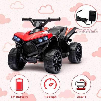 Brand New Kids Red ATV Ride On Quad Car Toy w/LED Lights, Music Switch, Foot Pedal & 6V Battery • 3+ Year