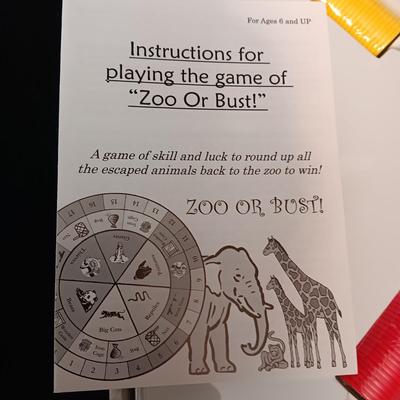 NEW "ZOO OR BUST" A GAME OF SKILL AND LUCK TO ROUND UP ALL THE ESCAPED ANIMALS BACK TO THE ZOO TO WIN!