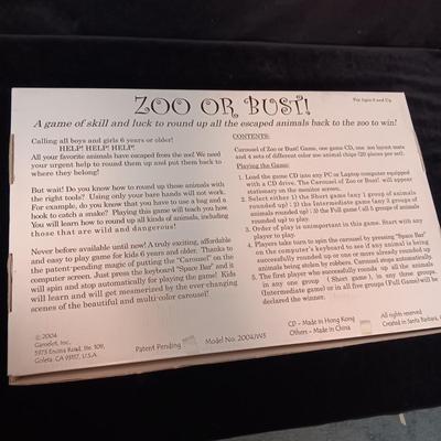 NEW "ZOO OR BUST" A GAME OF SKILL AND LUCK TO ROUND UP ALL THE ESCAPED ANIMALS BACK TO THE ZOO TO WIN!