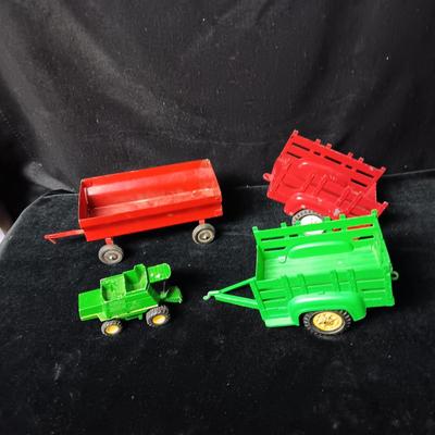HUBLEY METAL TOY TRAILERS AND AN ERTL JOHN DEERE COMBINE