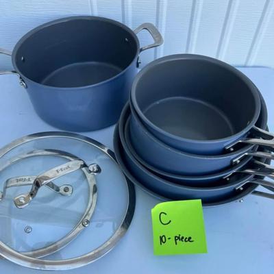 C - T-fal Excellence Ceramic Non-Stick Cookware Set, 10-Piece - Blue