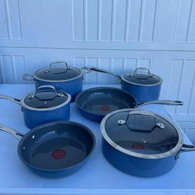 C - T-fal Excellence Ceramic Non-Stick Cookware Set, 10-Piece - Blue