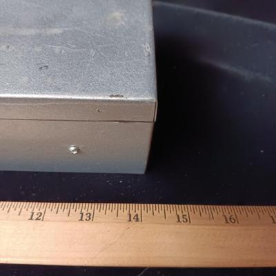 METAL HINGED BOX FULL OF FOLD UP DRILL BITS