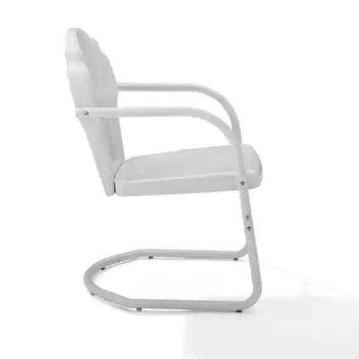 Pair of White Tulip Back Outdoor Chairs Retro Metal Patio Chairs for Dining, Porch, Deck