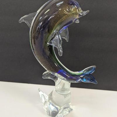 Murano Hand Blown Dolphin Art Glass Approx 11" Tall