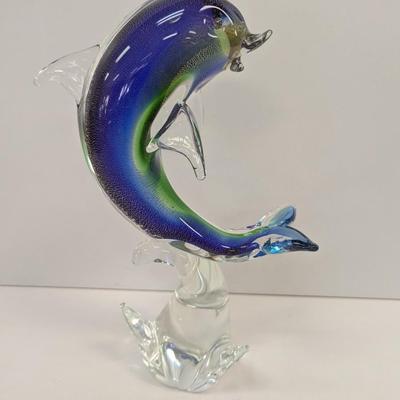 Murano Hand Blown Dolphin Art Glass Approx 11" Tall