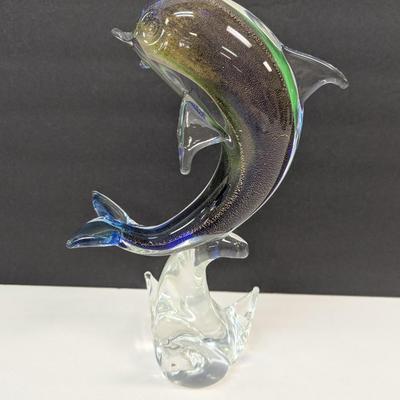 Murano Hand Blown Dolphin Art Glass Approx 11" Tall