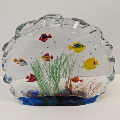 Sale Photo Thumbnail #966: Murano Solid Art Glass Aquarium With Fish Plants & Bubbles Approx 8 1/2" Tall