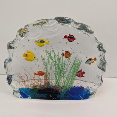 Murano Hand Blown Solid Art Glass Aquarium With Fish Plants & Bubbles Approx 8 1/2" Tall