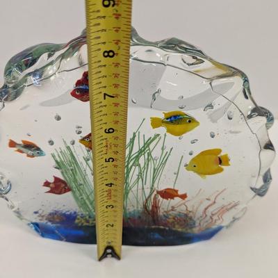 Murano Hand Blown Solid Art Glass Aquarium With Fish Plants & Bubbles Approx 8 1/2" Tall