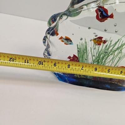 Murano Hand Blown Solid Art Glass Aquarium With Fish Plants & Bubbles Approx 8 1/2" Tall