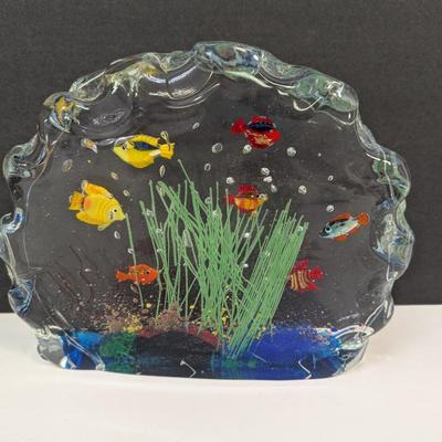 Murano Hand Blown Solid Art Glass Aquarium With Fish Plants & Bubbles Approx 8 1/2" Tall