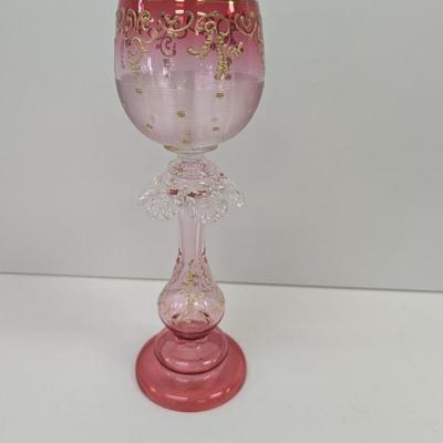 Bohemian Art Glass Cranberry Wine Stem Signed