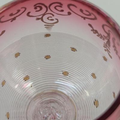Bohemian Art Glass Cranberry Wine Stem Signed